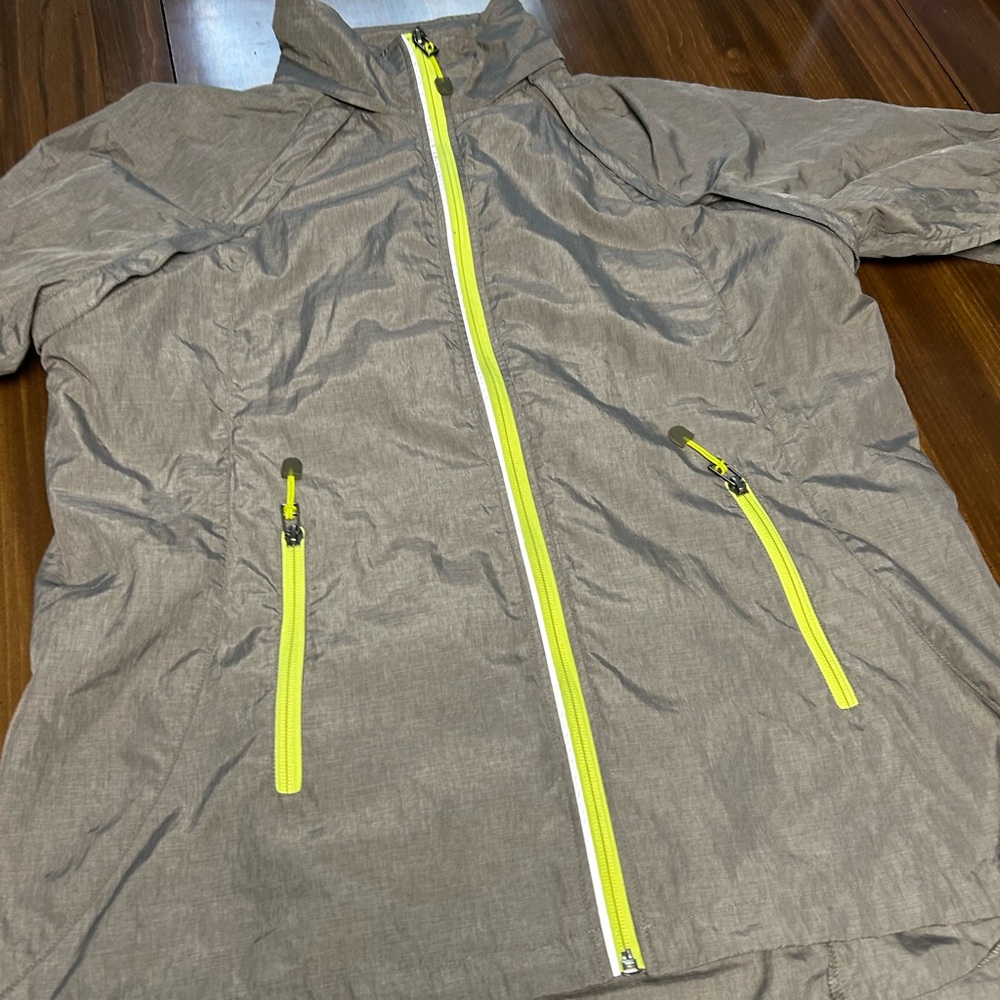 Lands' End Convertable Jacket to Vest Size 14 16 Large Gray Neon Green Trim